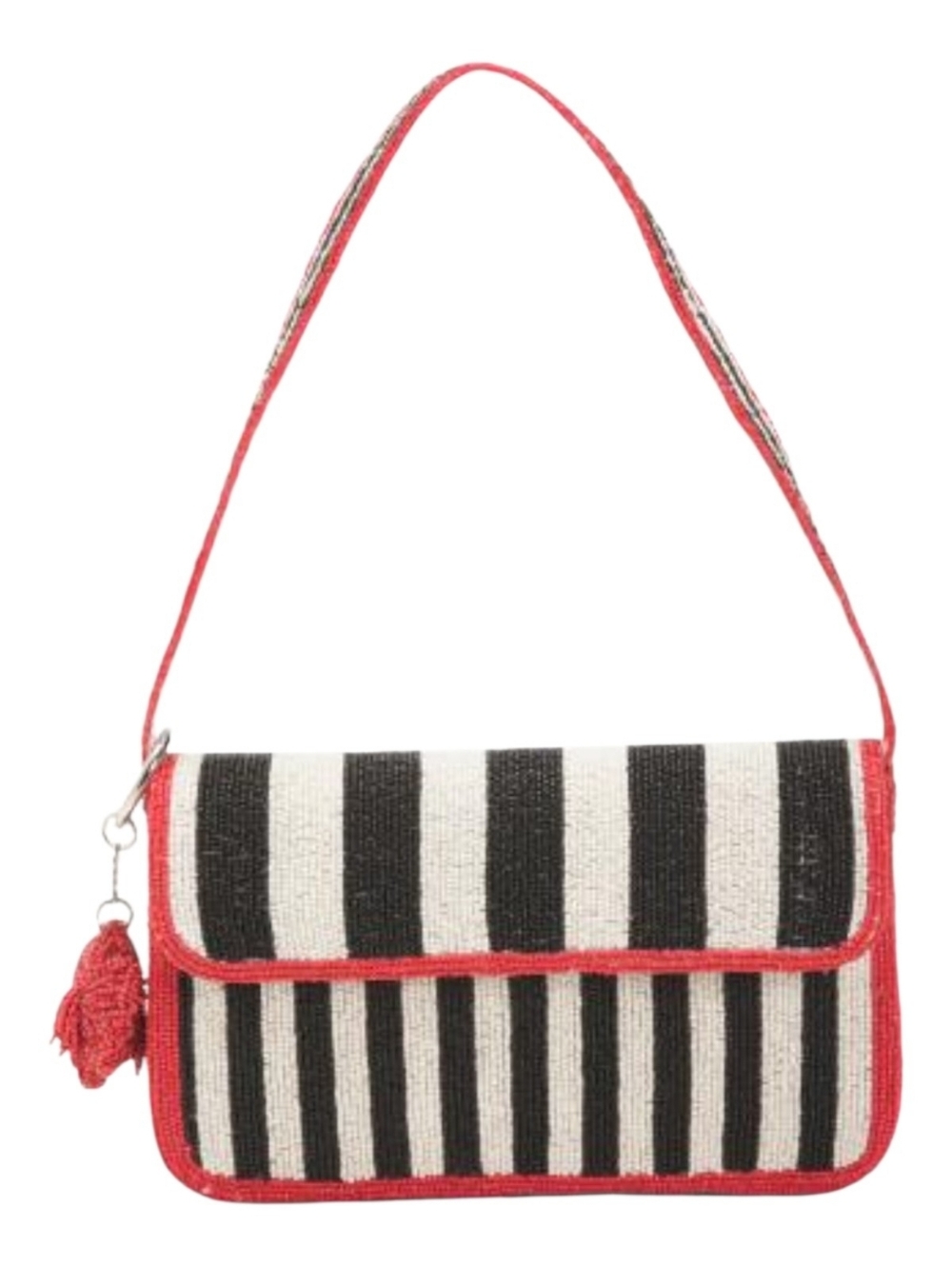 NWT Beaded Black White Striped Purse with Red Trim Viral Beaded Bags